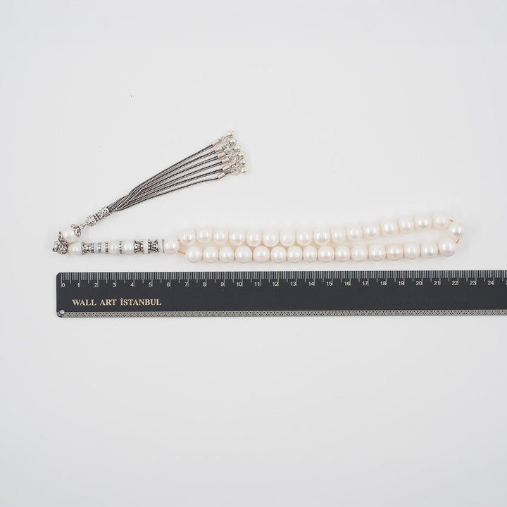 Genuine Pearl Tasbeeh with Nakkash Imam Bead and 925 Sterling Silver Tassel - WATD652