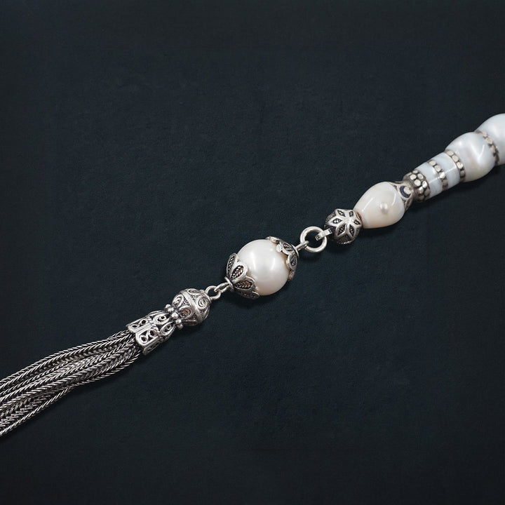 Genuine Pearl Tasbeeh with Nakkash Imam Bead and 925 Sterling Silver Tassel - WATD652