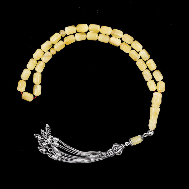 Premium Natural Baltic Amber Capsule Cut Silver Tassel Tasbeeh - WATD666