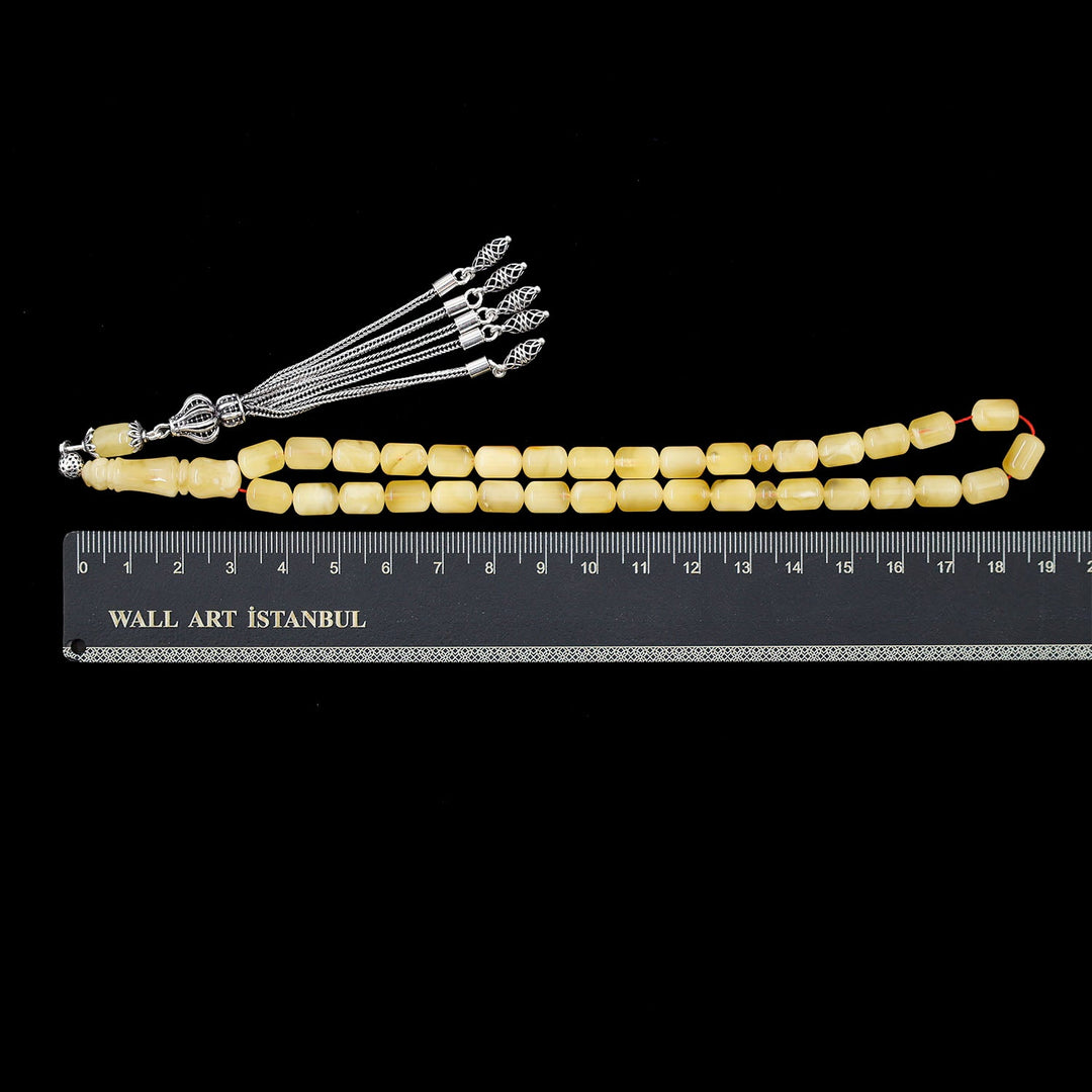 Premium Natural Baltic Amber Capsule Cut Silver Tassel Tasbeeh - WATD666