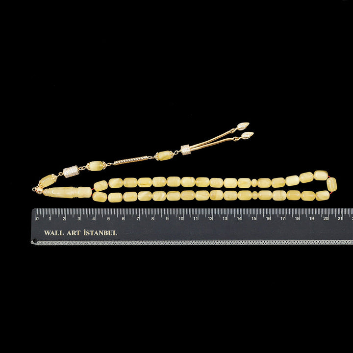 Premium Natural Baltic Amber Capsule Cut Silver Tassel Tasbeeh - WATD669