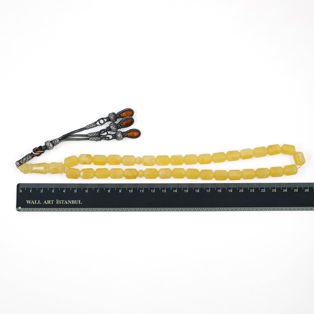 Premium Natural Baltic Amber Capsule Cut Silver Tassel Tasbeeh - WATD679