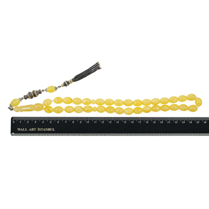 Premium Natural Baltic Amber Capsule Cut Silver Tassel Tasbeeh - WATD681