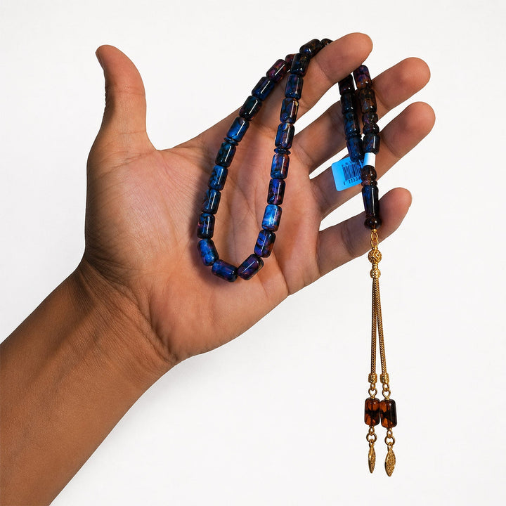 Color-Changing Capsule-Cut Lithuanian Drop Amber Tasbeeh with Double Silver Tassel – WATD739