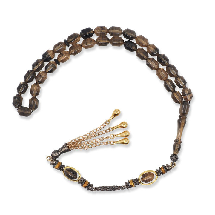 Expertly Handcrafted Multicolored Capsule-Cut Pressed Amber Tasbeeh with Alpaca Tassel – WATD755