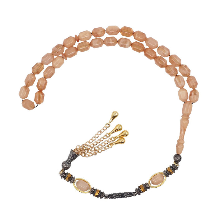 Expertly Handcrafted Marbled Capsule-Cut Pressed Amber Tasbeeh with Alpaca Tassel – WATD756