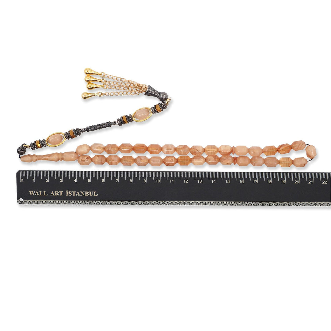 Expertly Handcrafted Marbled Capsule-Cut Pressed Amber Tasbeeh with Alpaca Tassel – WATD756
