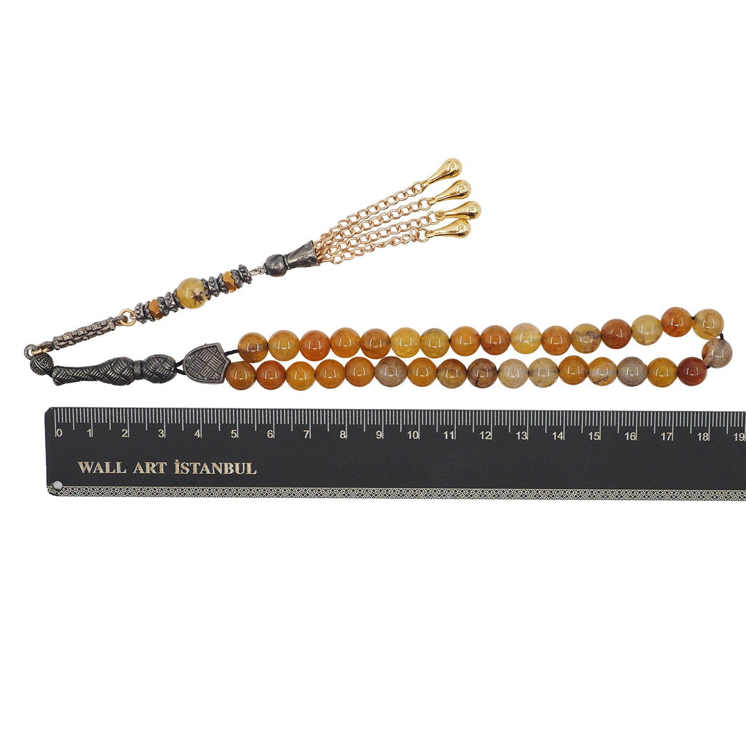 Multicolored Marbled Natural Stone Round-Cut Agate Tasbeeh with Alpaca Tassel – WATD760
