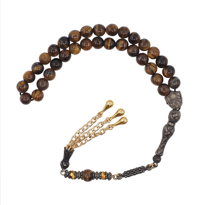 Tiger’s Eye Natural Stone Round-Cut Tasbeeh with Alpaca Tassel – WATD762