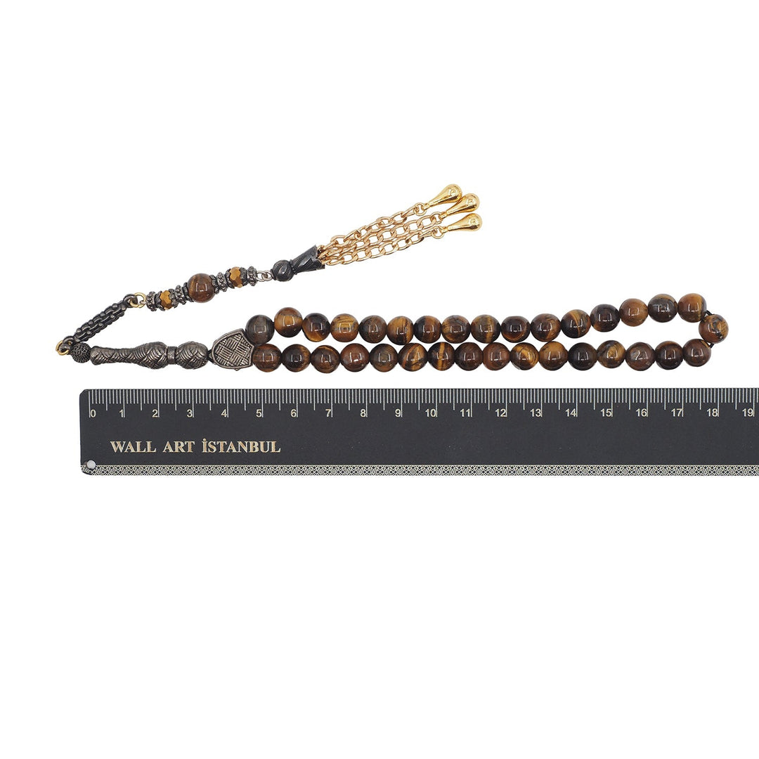 Tiger’s Eye Natural Stone Round-Cut Tasbeeh with Alpaca Tassel – WATD762