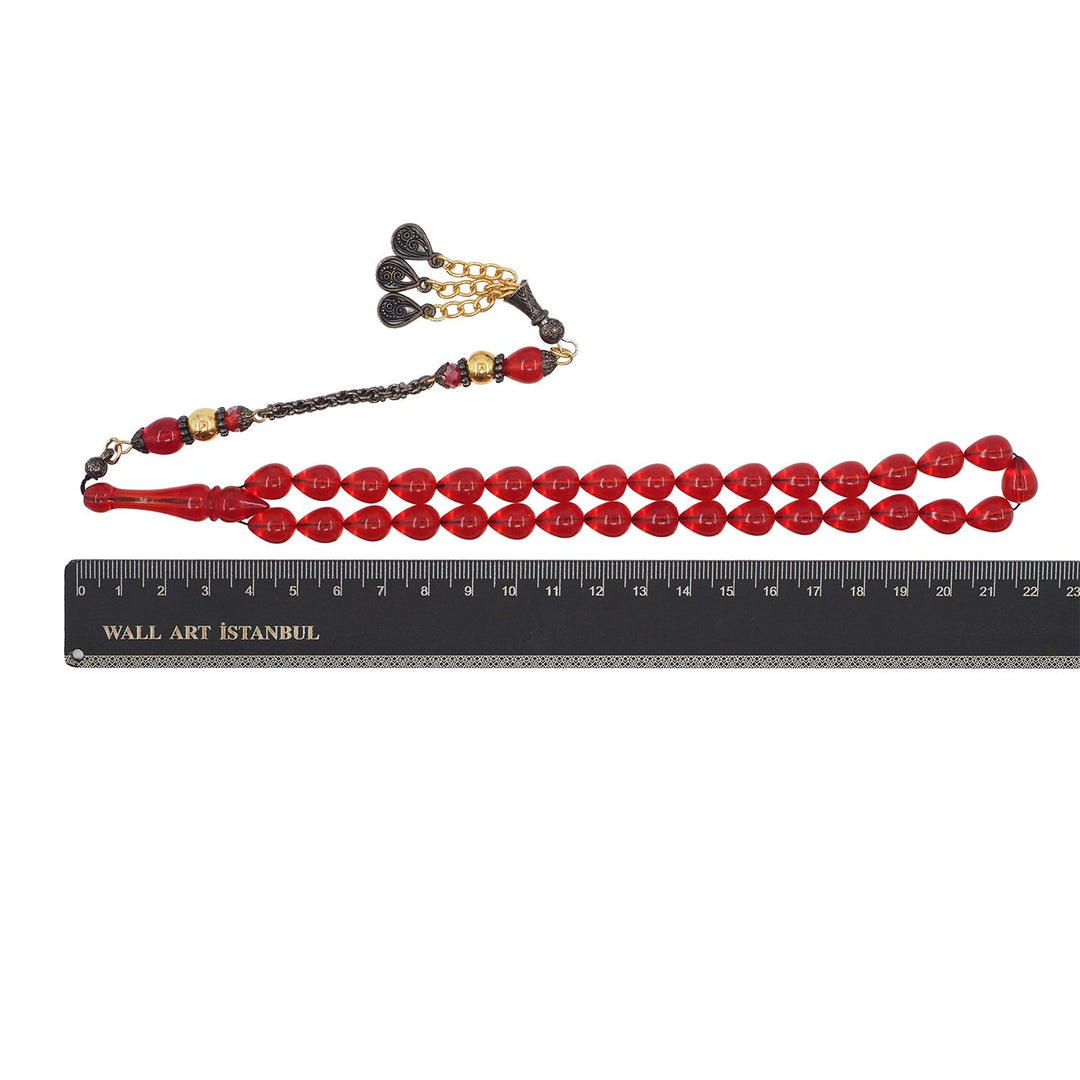 Teardrop-Shaped Fire Amber Tasbeeh with Alpaca Tassel – WATD766