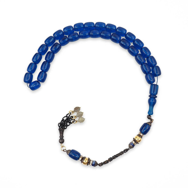 Parliament Blue Fire Amber Capsule-Cut Tasbeeh with Tassel - WATD911