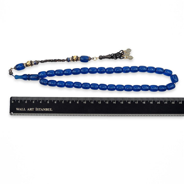 Parliament Blue Fire Amber Capsule-Cut Tasbeeh with Tassel - WATD911