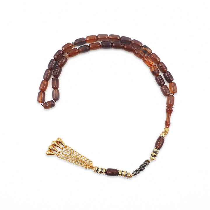 Pressed Amber Tasbeeh with Capsule-Cut Beads &amp; Tassel - WATD947