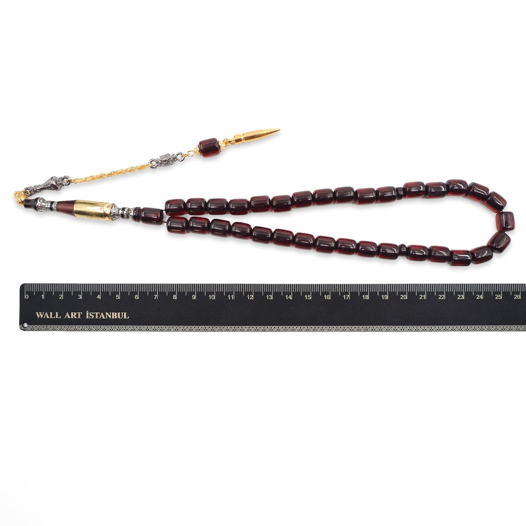 Fire Amber Tasbeeh with Lead-Detailed Nakkash Imam Bead - WATD964