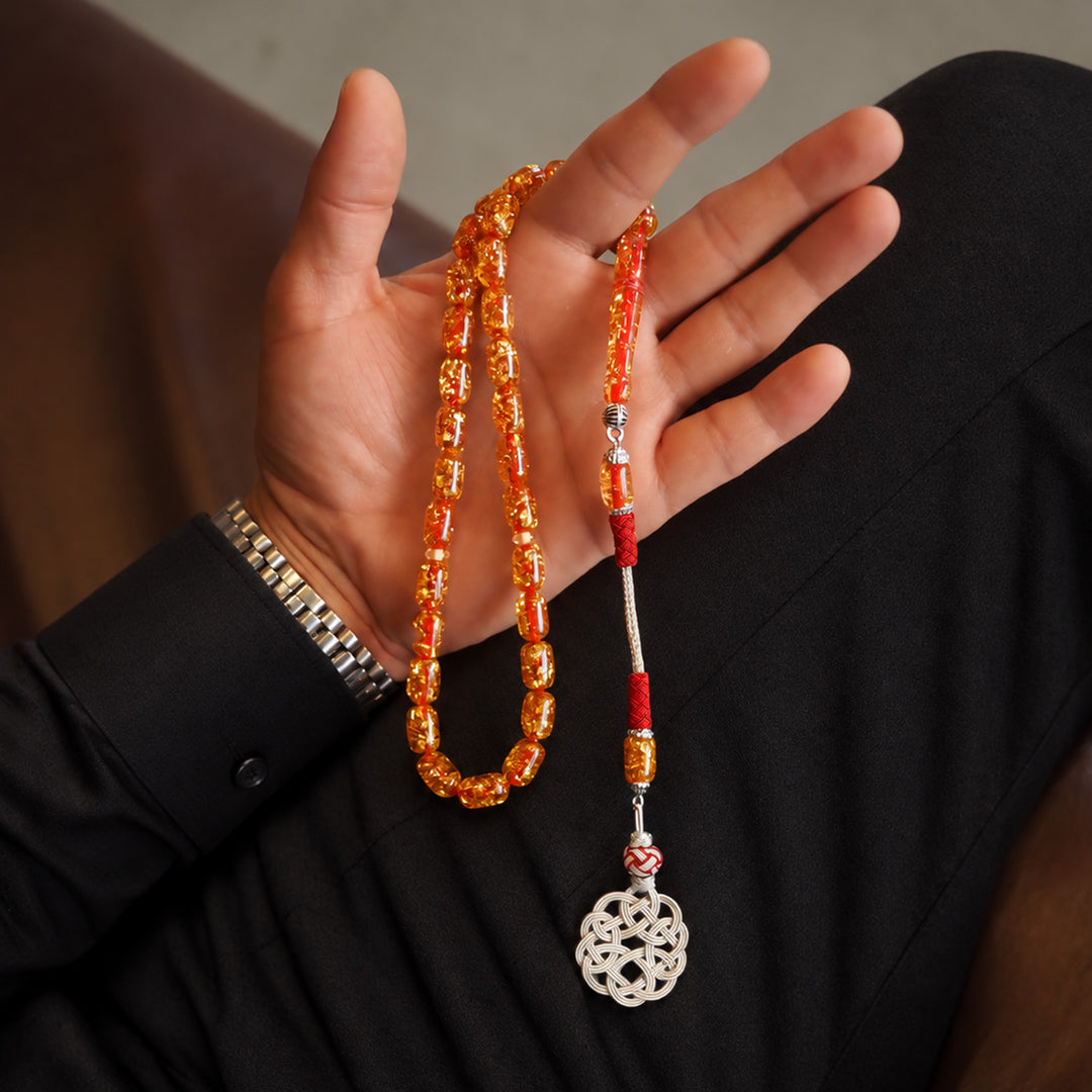 Gold-Leafed Plexiglass Capsule-Cut Tasbeeh with Kazaz Tassel - WATD981