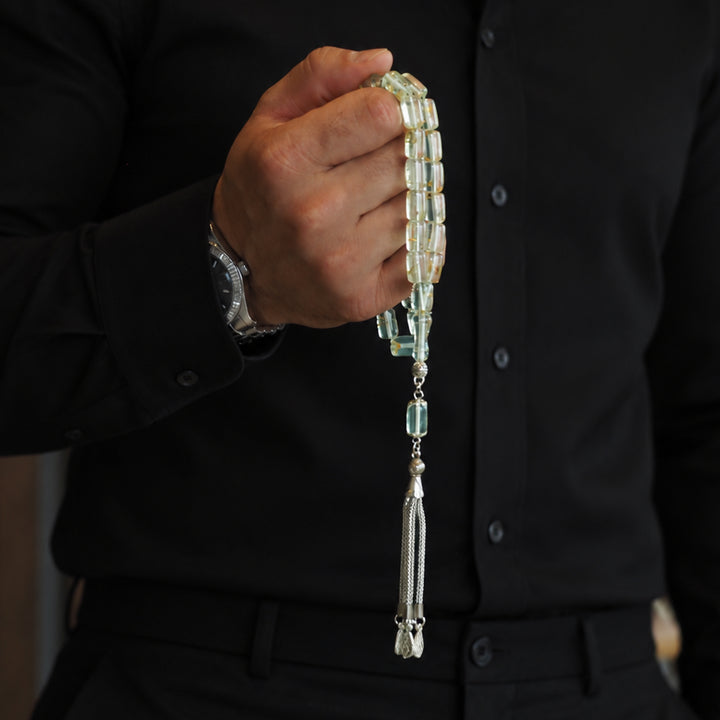 Gold-Leafed Plexiglass Capsule-Cut Tasbeeh with Tassel - WATD982