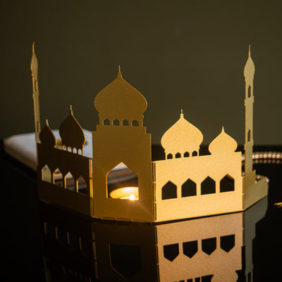 حامل شموع معدني بتصميم مسجد- WAMH149