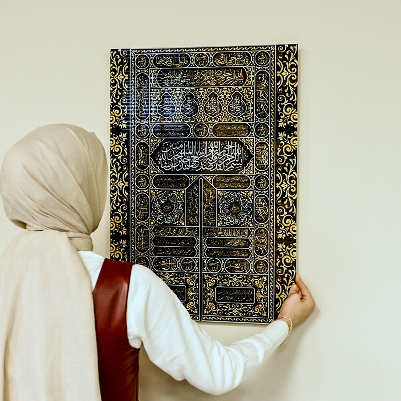 لوحة فنية جدارية إسلامية من زجاج  ( كسوة الكعبة )- WTC015