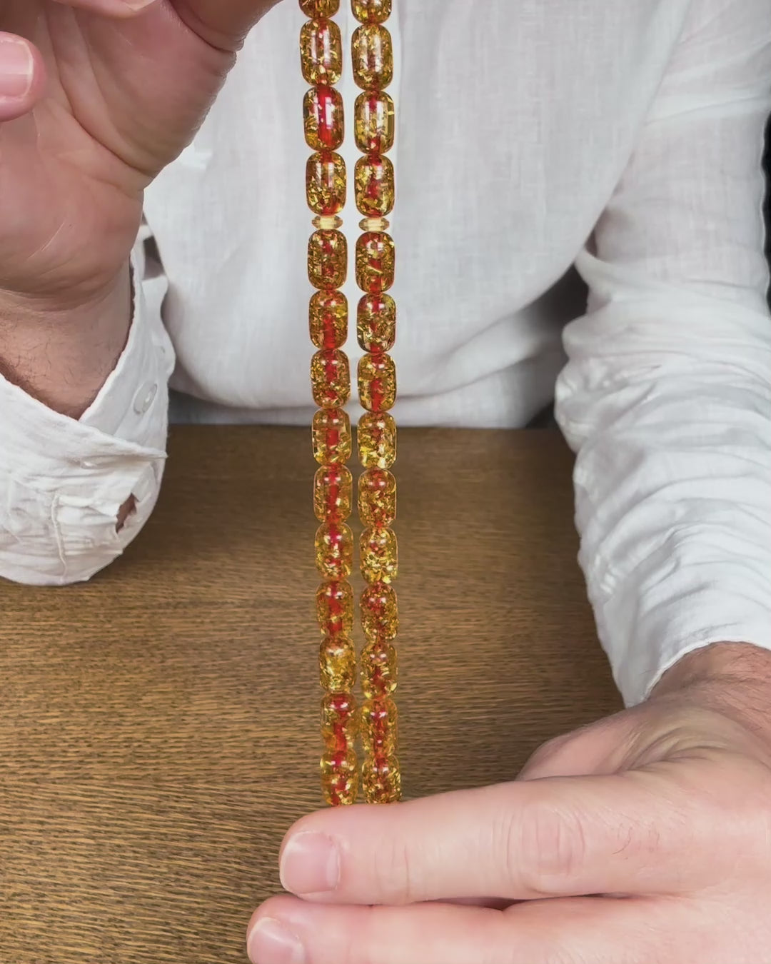 Gold-Leafed Plexiglass Capsule-Cut Tasbeeh with Kazaz Tassel - WATD981