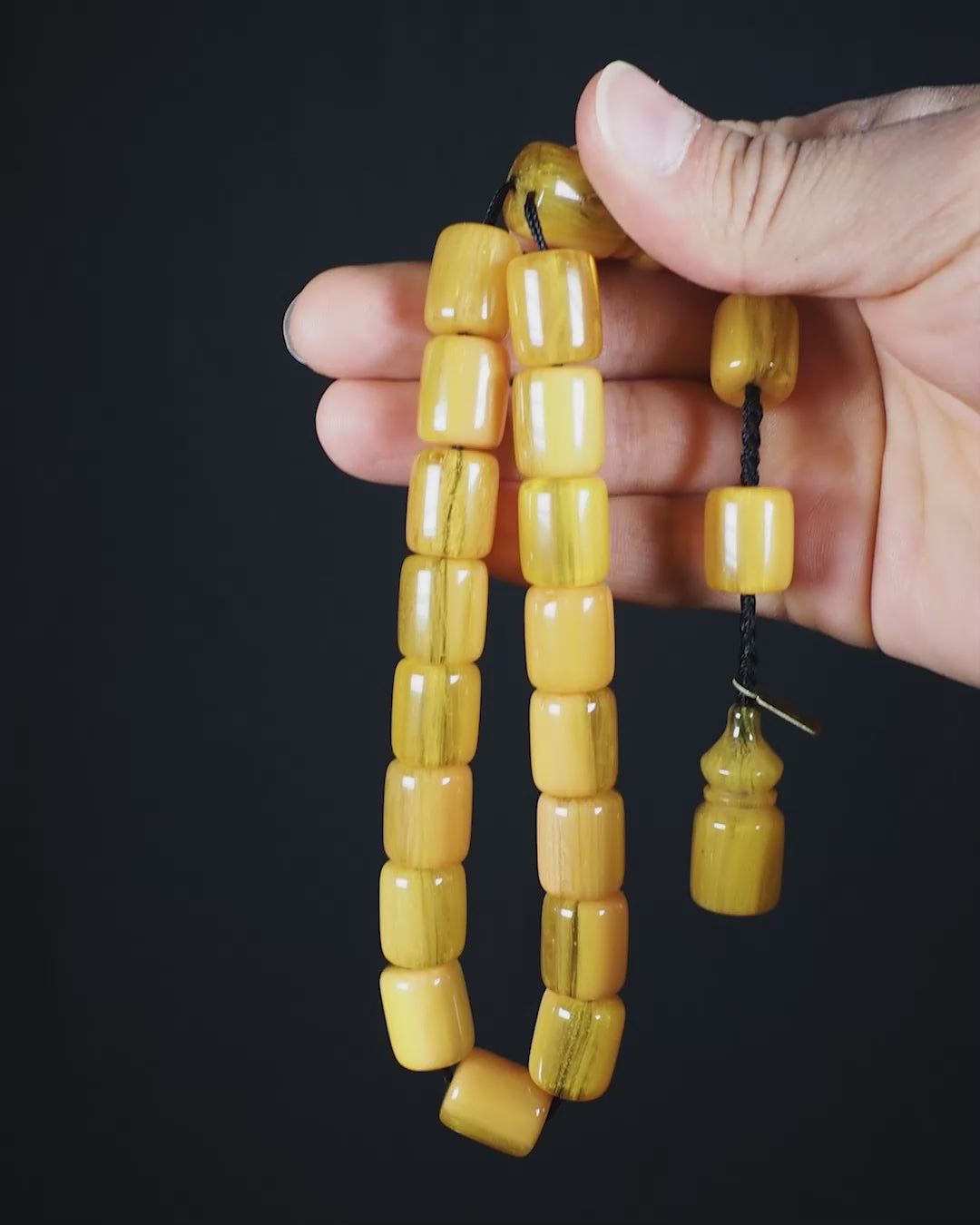 Large-Bead Faceted-Cut Fire Amber Tasbeeh with System Tassel - WATD864
