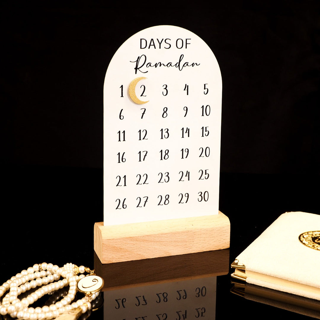 "Days of Ramadan" Metal Ramadan Calendar (Wooden Base) - WAMH179