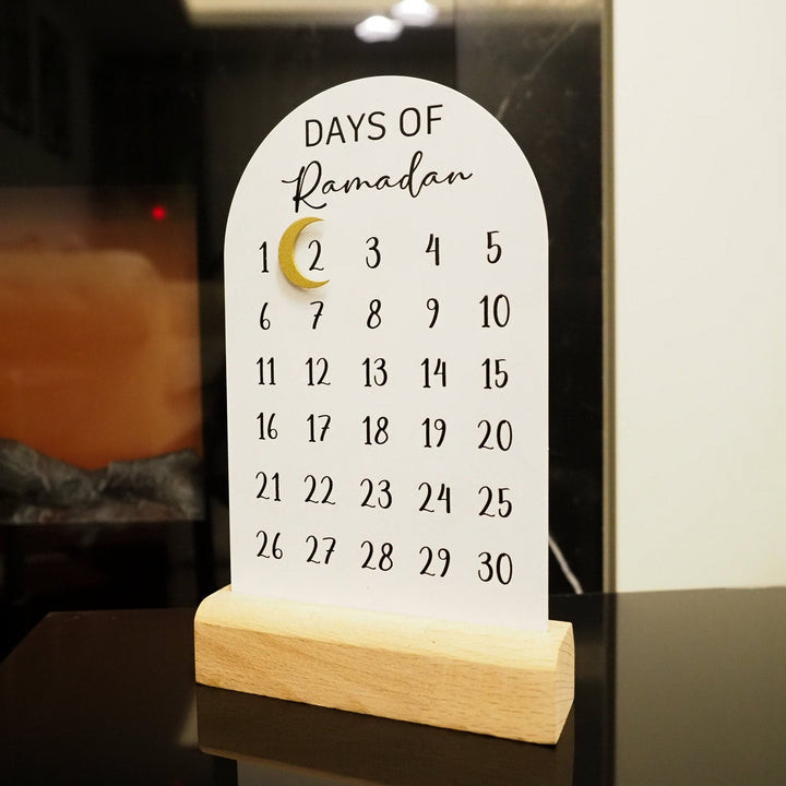 "Days of Ramadan" Metal Ramadan Calendar (Wooden Base) - WAMH179