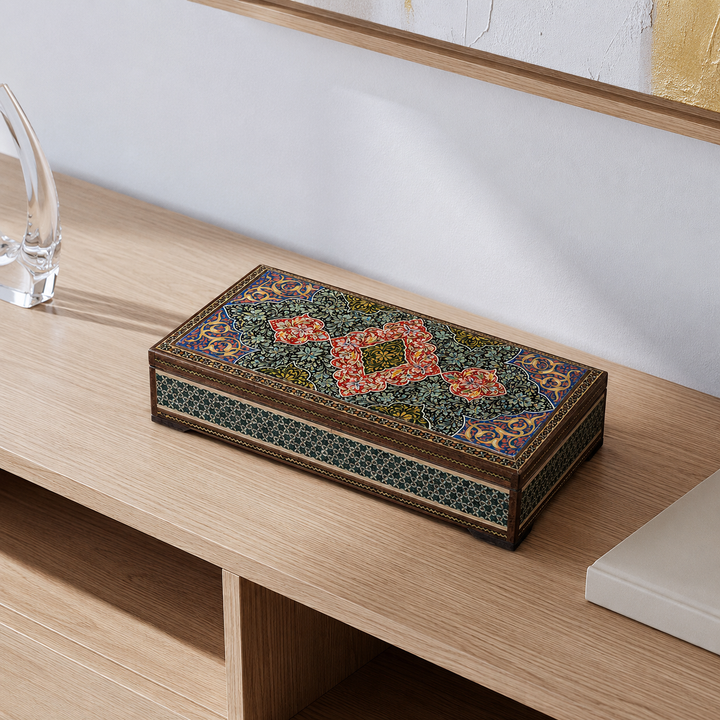Traditional Motif | Handcrafted Hatem-Inlaid Wooden Box - WAAH114