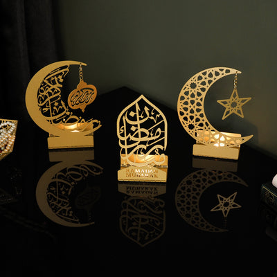 Ramadan Mubarak Set of 3 Metal Candle Holder - WAMH099